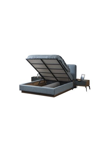 Decomo Home Zett 180 x 200 cm Yataklı Başlıklı Çift Kişilik Sandıklı Baza Seti Mavi