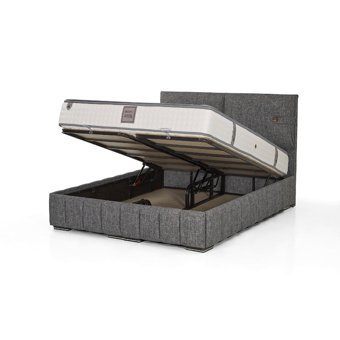 Md Prag 160 x 200 cm Ayrılabilen Başlıklı Çift Kişilik Sandıklı Baza Seti Gri