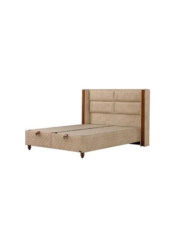 Mobilya Dükkanım Bera 140 x 190 cm Yataklı Başlıklı Çift Kişilik Sandıklı Baza Seti Krem