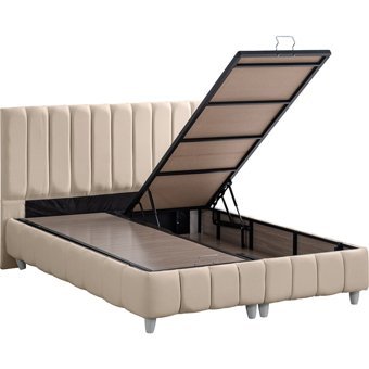 Cesur Narva 180 x 200 cm Ayrılabilen Yataklı Başlıklı Çift Kişilik Sandıklı Baza Seti Bej