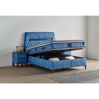 Mobilya Dükkanım Star 160 x 200 cm Ayrılabilen Yataklı Başlıklı Çift Kişilik Sandıklı Baza Seti Mavi