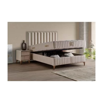 Md Lidya 150 x 200 cm Ayrılabilen Başlıksız Çift Kişilik Sandıklı Baza Krem