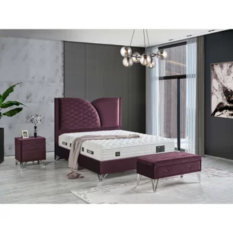 Arleno Bedding Orient 160 x 200 cm Ayrılabilen Yataklı Başlıklı Çift Kişilik Sandıklı Baza Seti Mor