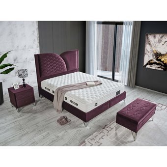 Arleno Bedding Orient 160 x 200 cm Ayrılabilen Yataklı Başlıklı Çift Kişilik Sandıklı Baza Seti Mor