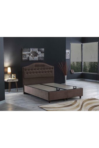 İpek Mobilya Nima 120 x 200 cm Yataklı Başlıklı Çift Kişilik Sandıklı Baza Seti Sütlü Kahve
