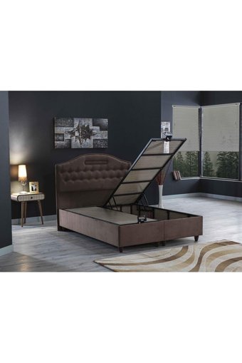 İpek Mobilya Nima 120 x 200 cm Yataklı Başlıklı Çift Kişilik Sandıklı Baza Seti Sütlü Kahve