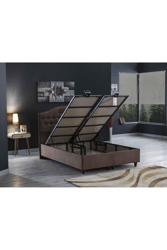 İpek Mobilya Nima 120 x 200 cm Yataklı Başlıklı Çift Kişilik Sandıklı Baza Seti Sütlü Kahve