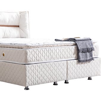 Setay Barselona 190 x 140 cm Ayrılabilen Yataklı Başlıklı Çift Kişilik Sandıklı Baza Seti Krem