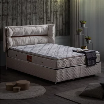 Setay Barselona 190 x 140 cm Ayrılabilen Yataklı Başlıklı Çift Kişilik Sandıklı Baza Seti Krem