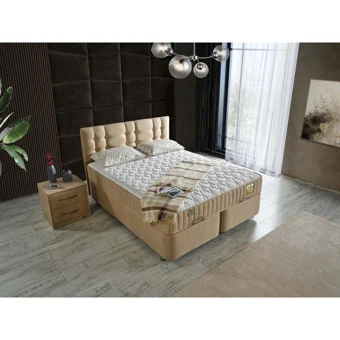 Arleno Bedding Leather 160 x 200 cm Ayrılabilen Yataklı Başlıklı Çift Kişilik Sandıklı Baza Seti Krem
