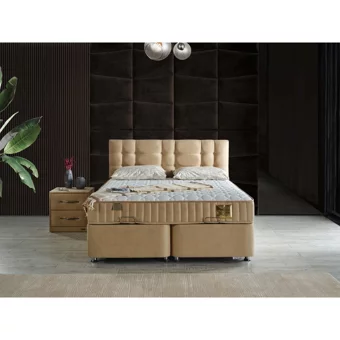 Arleno Bedding Leather 160 x 200 cm Ayrılabilen Yataklı Başlıklı Çift Kişilik Sandıklı Baza Seti Krem
