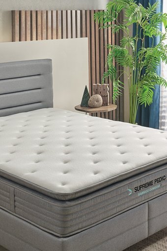 Yataş Bedding Supreme Pedic 160 x 200 cm Yataklı Başlıklı Çift Kişilik Sandıklı Baza Seti Mavi