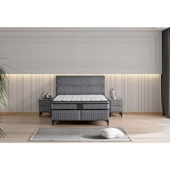 Mobilya Dükkanım Ares 150 x 200 cm Ayrılabilen Yataklı Başlıklı Çift Kişilik Sandıklı Baza Seti Gri