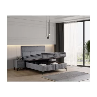 Mobilya Dükkanım Ares 150 x 200 cm Ayrılabilen Yataklı Başlıklı Çift Kişilik Sandıklı Baza Seti Gri