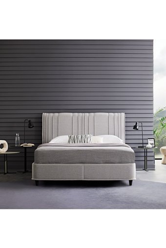Yataş Liven 140 x 200 cm Başlıklı Çift Kişilik Sandıklı Baza Seti Açık Gri