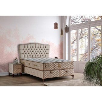 Mobilya Dükkanım Roleks 150 x 200 cm Ayrılabilen Yataklı Başlıklı Çift Kişilik Sandıklı Baza Seti Krem