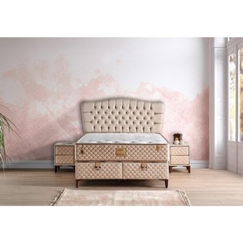 Mobilya Dükkanım Roleks 150 x 200 cm Ayrılabilen Yataklı Başlıklı Çift Kişilik Sandıklı Baza Seti Krem