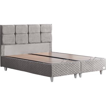 Cesur Gümüş 140 x 190 cm Ayrılabilen Başlıklı Çift Kişilik Sandıklı Baza Seti Açık Gri