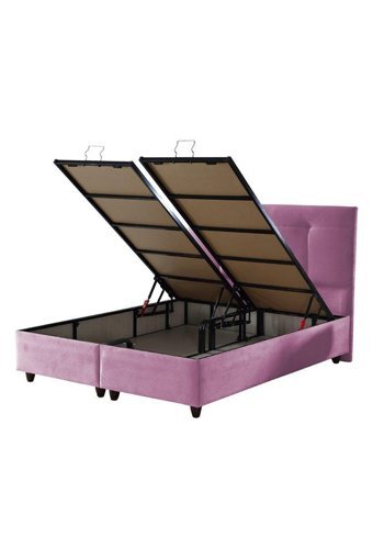 İpek Mobilya Manolya 180 x 200 cm Başlıklı Çift Kişilik Sandıklı Baza Seti Pembe