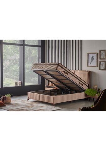 Md Therapy 180 x 200 cm Ayrılabilen Başlıklı Çift Kişilik Sandıklı Baza Seti Bej