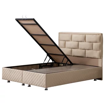 Setay Diego 140 x 190 cm Ayrılabilen Başlıklı Çift Kişilik Sandıklı Baza Seti Bej