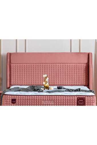 Weltew Yatak Natural 180 x 200 cm Başlıklı Çift Kişilik Sandıklı Baza Seti Pembe