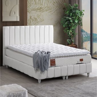 Cesur Narva 160 x 200 cm Ayrılabilen Yataklı Başlıklı Çift Kişilik Sandıklı Baza Seti Beyaz