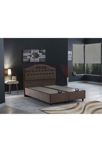 İpek Mobilya Nima 160 x 200 cm Yataklı Başlıklı Çift Kişilik Sandıklı Baza Seti Sütlü Kahve