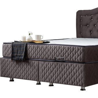 Setay Şah 190 x 140 cm Ayrılabilen Yataklı Başlıklı Çift Kişilik Sandıklı Baza Seti Antrasit