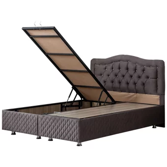 Setay Şah 190 x 140 cm Ayrılabilen Yataklı Başlıklı Çift Kişilik Sandıklı Baza Seti Antrasit