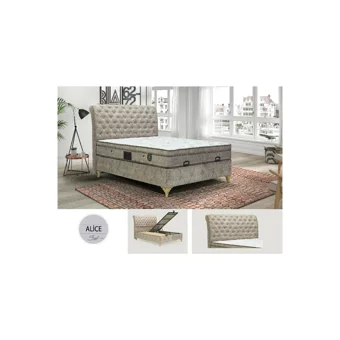 Zelis Mobilya Modern Alice 160 x 200 cm Yataklı Başlıklı Çift Kişilik Sandıklı Baza Seti Krem