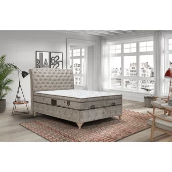 Zelis Mobilya Modern Alice 160 x 200 cm Yataklı Başlıklı Çift Kişilik Sandıklı Baza Seti Krem