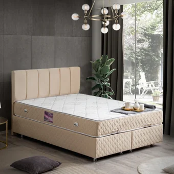 Setay Tetra 190 x 140 cm Ayrılabilen Yataklı Başlıklı Çift Kişilik Sandıklı Baza Seti Bej