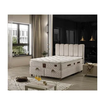 Mobilya Dükkanım Gold 140 x 200 cm Ayrılabilen Yataklı Başlıklı Çift Kişilik Sandıklı Baza Seti Kemik