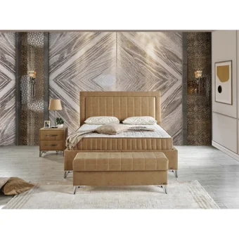 Arleno Bedding Kumru 160 x 200 cm Ayrılabilen Yataklı Başlıklı Çift Kişilik Sandıklı Baza Seti Kahverengi
