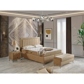 Arleno Bedding Kumru 160 x 200 cm Ayrılabilen Yataklı Başlıklı Çift Kişilik Sandıklı Baza Seti Kahverengi