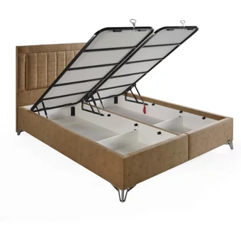 Arleno Bedding Kumru 160 x 200 cm Ayrılabilen Yataklı Başlıklı Çift Kişilik Sandıklı Baza Seti Kahverengi