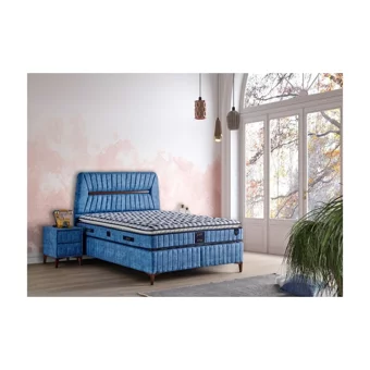 Mobilya Dükkanım Star 150 x 200 cm Ayrılabilen Yataklı Başlıklı Çift Kişilik Sandıklı Baza Seti Mavi