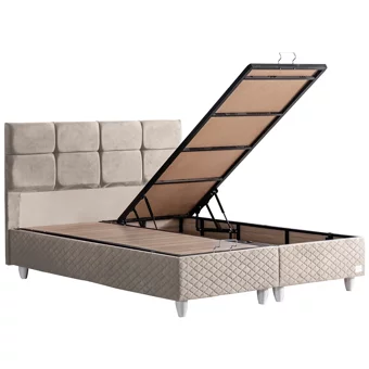 Cesur Gümüş 150 x 200 cm Ayrılabilen Başlıklı Çift Kişilik Sandıklı Baza Seti Krem