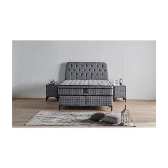 Mobilya Dükkanım Elia 150 x 200 cm Ayrılabilen Yataklı Başlıklı Çift Kişilik Sandıklı Baza Seti Antrasit
