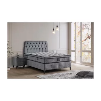 Mobilya Dükkanım Elia 150 x 200 cm Ayrılabilen Yataklı Başlıklı Çift Kişilik Sandıklı Baza Seti Antrasit