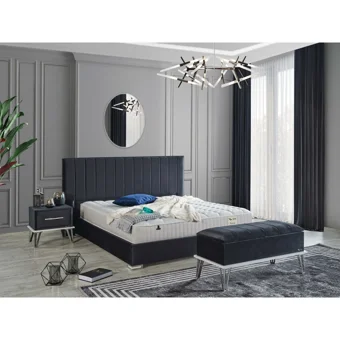 Arleno Bedding Viola 160 x 200 cm Ayrılabilen Yataklı Başlıklı Çift Kişilik Sandıklı Baza Seti Siyah