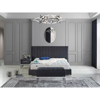 Arleno Bedding Viola 160 x 200 cm Ayrılabilen Yataklı Başlıklı Çift Kişilik Sandıklı Baza Seti Siyah