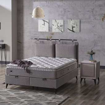 Armis Bamboo Leaf 180 x 200 cm Yataklı Başlıklı Çift Kişilik Sandıklı Baza Seti Antrasit