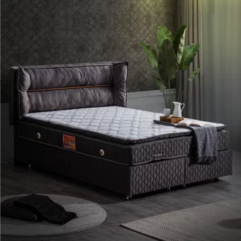 Setay Barselona 190 x 140 cm Ayrılabilen Yataklı Başlıklı Çift Kişilik Sandıklı Baza Seti Antrasit