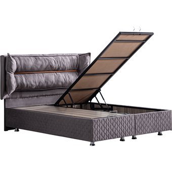 Setay Barselona 190 x 140 cm Ayrılabilen Yataklı Başlıklı Çift Kişilik Sandıklı Baza Seti Antrasit