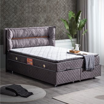 Setay Barselona 190 x 140 cm Ayrılabilen Yataklı Başlıklı Çift Kişilik Sandıklı Baza Seti Antrasit