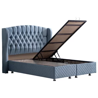 Setay Nice 200 x 160 cm Ayrılabilen Yataklı Başlıklı Çift Kişilik Sandıklı Baza Seti Mavi