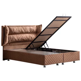 Setay Barselona 200 x 150 cm Ayrılabilen Yataklı Başlıklı Çift Kişilik Sandıklı Baza Seti Kahverengi