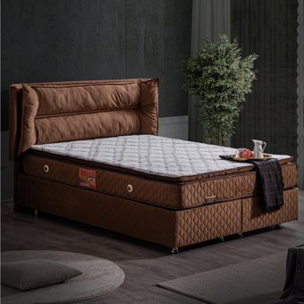 Setay Barselona 200 x 150 cm Ayrılabilen Yataklı Başlıklı Çift Kişilik Sandıklı Baza Seti Kahverengi